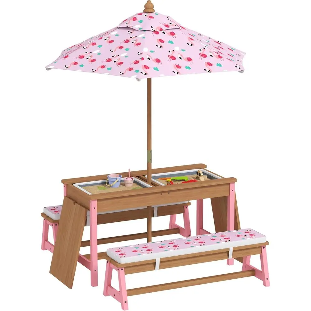 Kids Outdoor Umbrella For Table - Ahşap Piknik Masası Seti, Şemsiye, Minderler