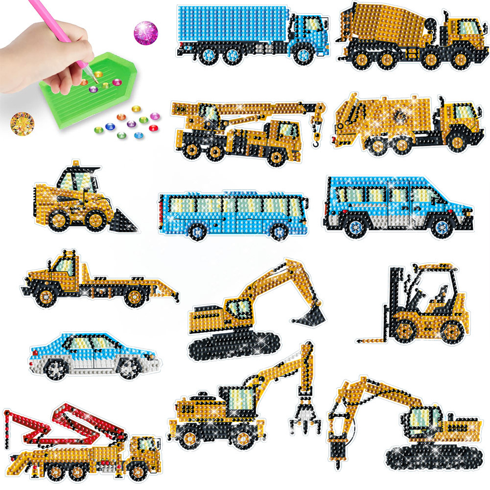 Kids Outdoor Excavator - Karikatür Mühendislik Aracı Elmas Boyama Etiket