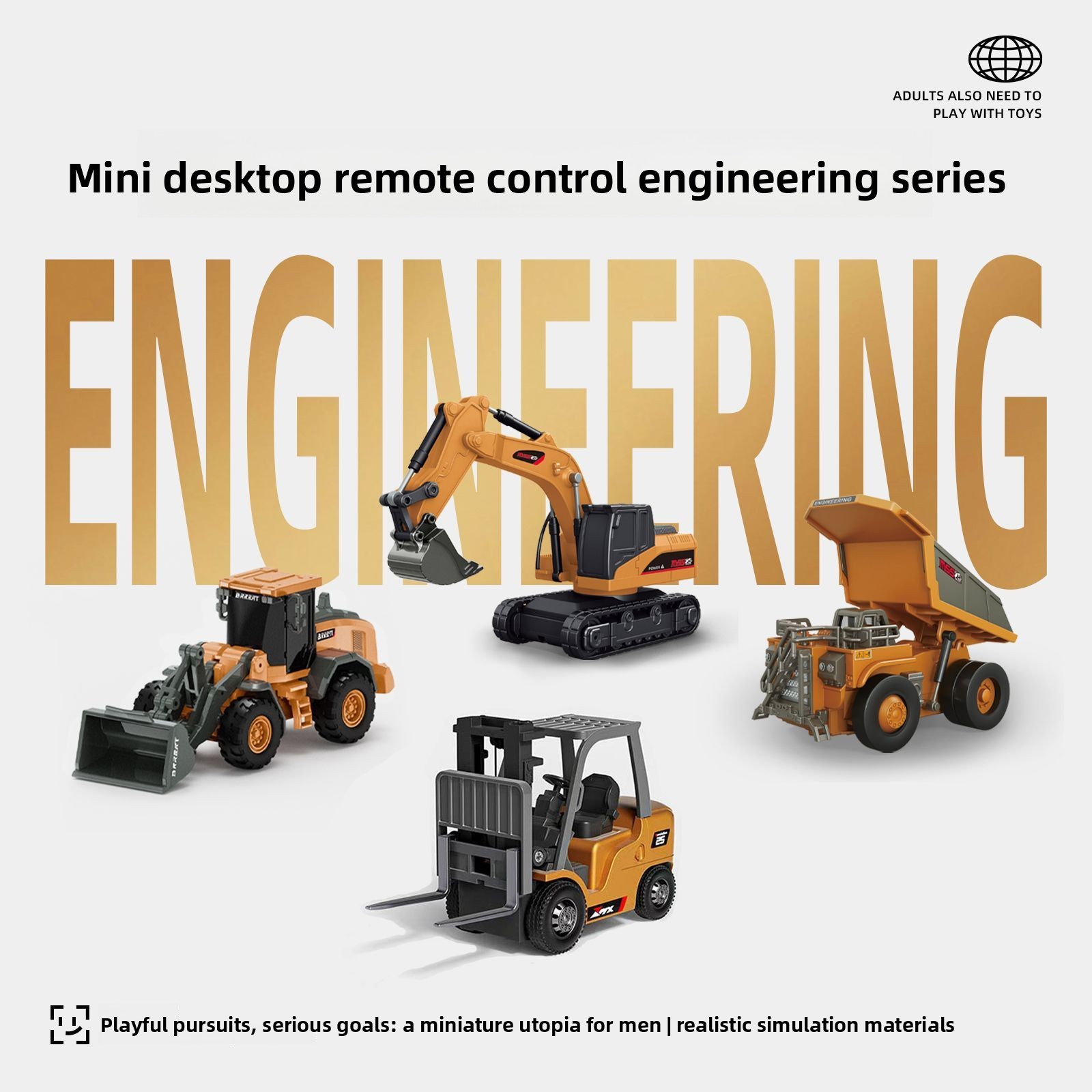 Kids Outdoor Excavator - 1:64 Metal RC Mühendislik Araba Seti,