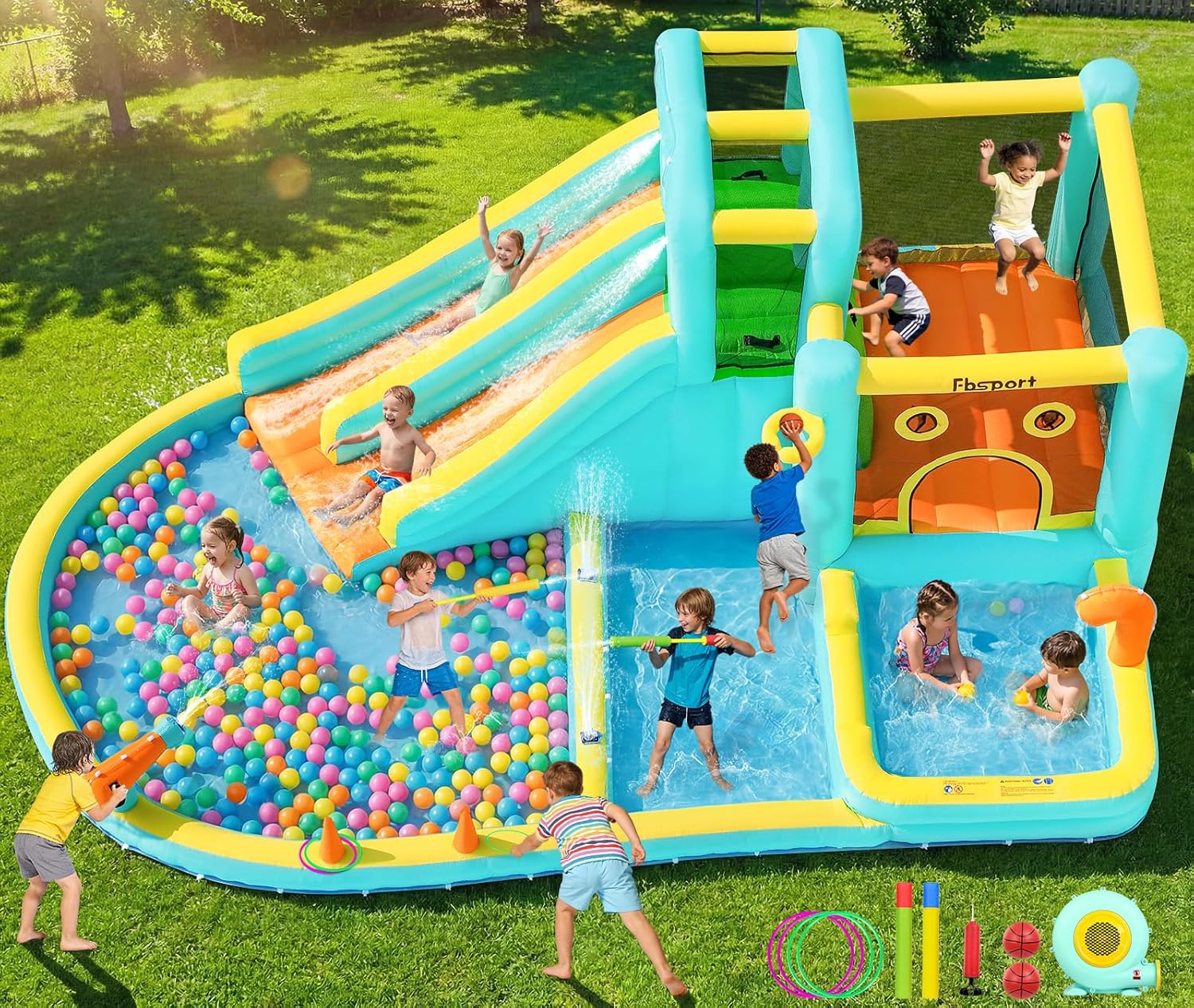 Kids Outdoor Inflatable - Çift Kaydıraklı Şişme Su Parkı Zıplama
