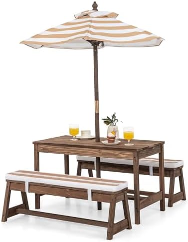 Kids Outdoor Umbrella For Table - Çocuk Piknik Masası, Çıkarılabilir Minderli ve
