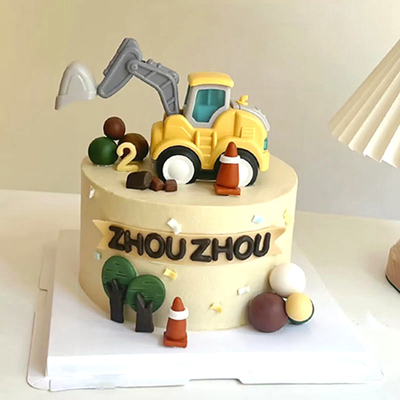 Kids Outdoor Excavator - Inşaat Kek Toppers Doğum Günü Pastası