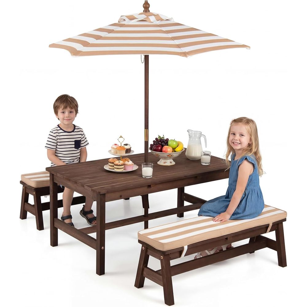 Kids Outdoor Umbrella For Table - Çocuk Piknik Masası, Ahşap Küçük Çocuklar