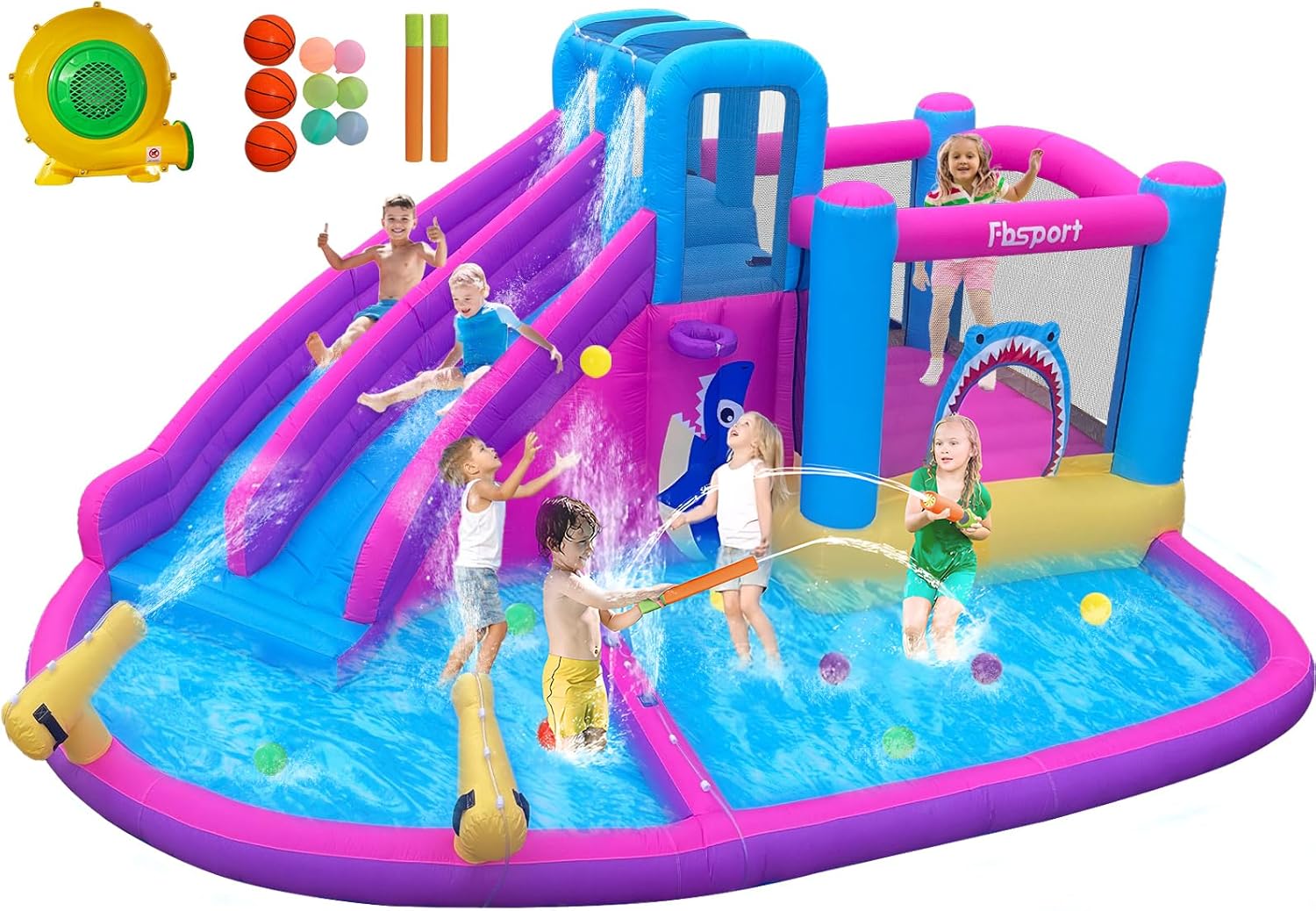 Kids Outdoor House - Çocuklar için İkiz Su Kaydıraklı Şişme