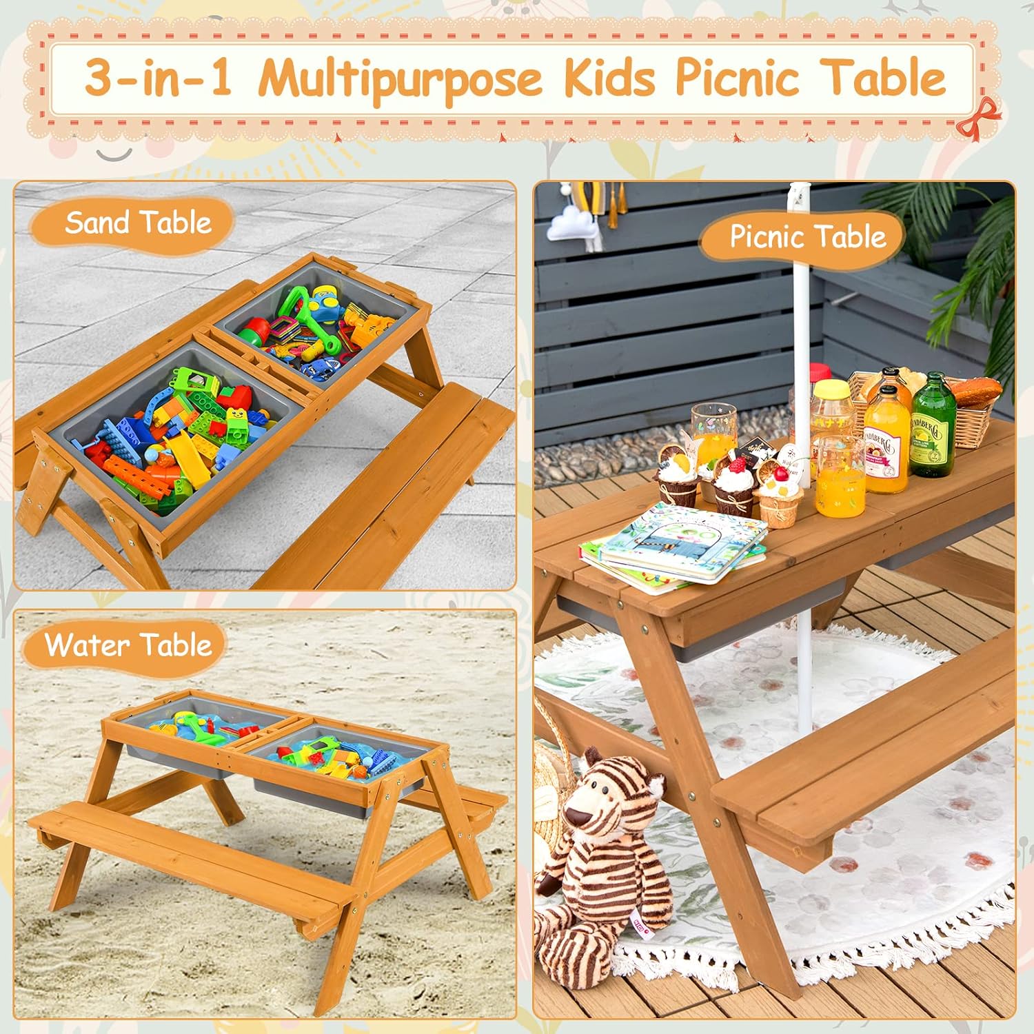 4'ü 1 Arada Sedir Çocuk Piknik - Kids Outdoor Umbrella For Table incelemesi ve fiyatı