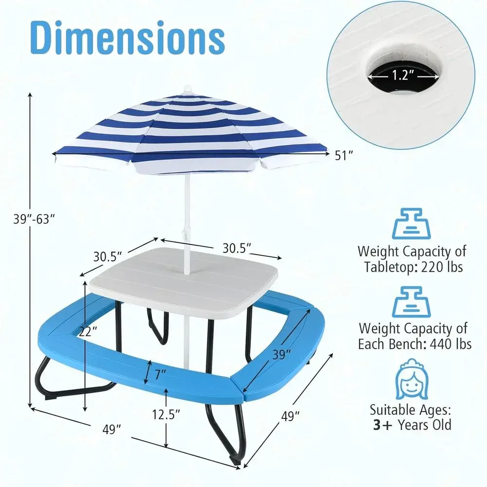 8 Kişilik Çocuk Piknik Masası, - Kids Outdoor Umbrella For Table incelemesi ve fiyatı