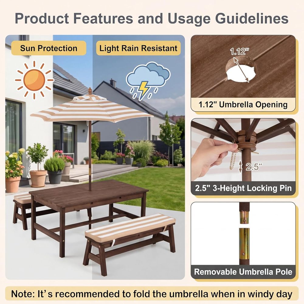 Çocuk Piknik Masası, Büyük 42“ - Kids Outdoor Umbrella For Table incelemesi ve fiyatı