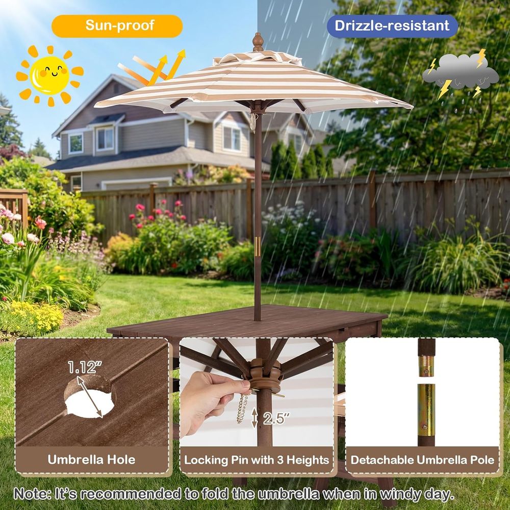 Çocuk Piknik Masası, Ahşap Küç - Kids Outdoor Umbrella For Table incelemesi ve fiyatı