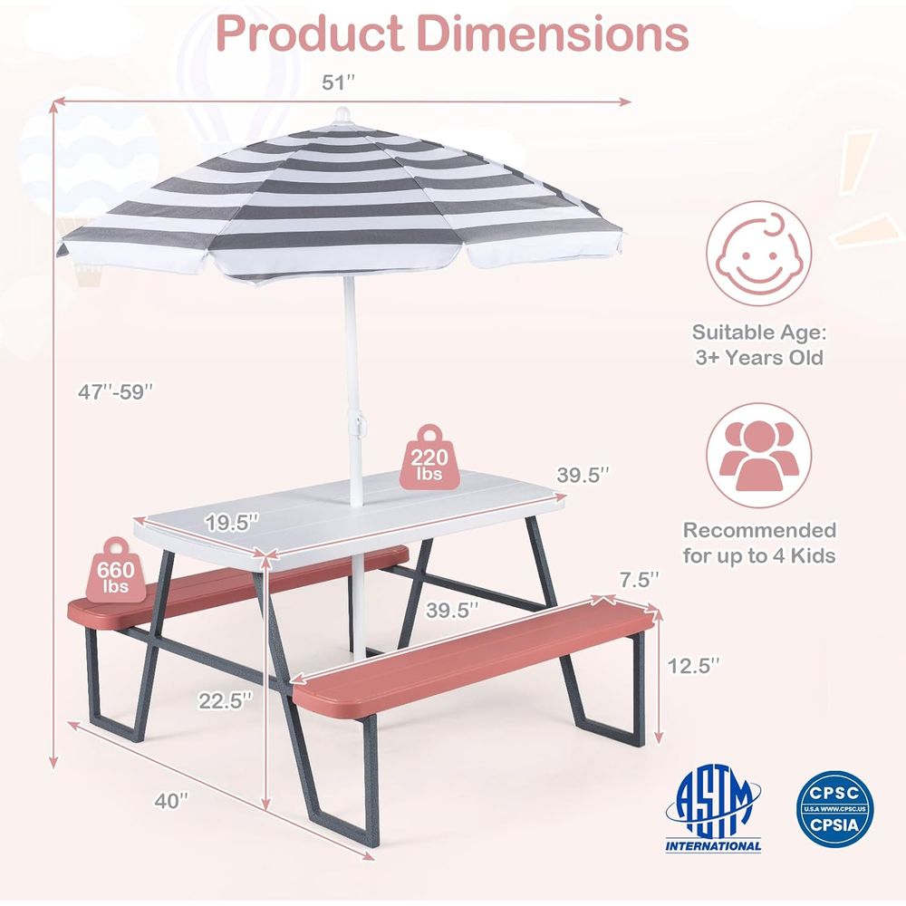 Çocuk Piknik Masası, Çıkarılab - Kids Outdoor Umbrella For Table incelemesi ve fiyatı